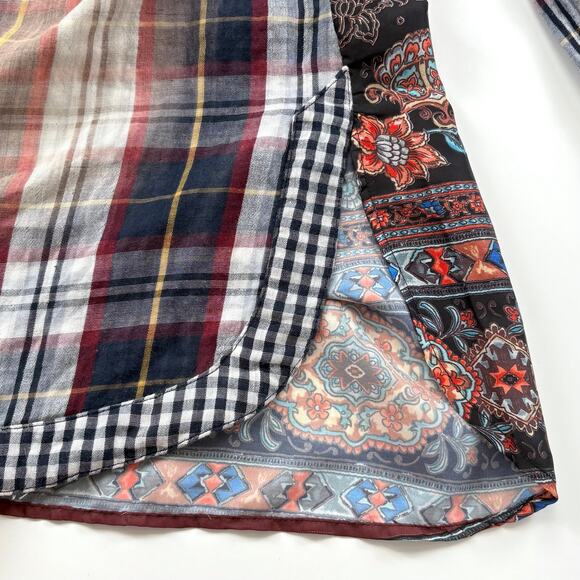 Aratta Silent Journey Mixed Plaid Floral Print Button Down Tunic Top Size Small - Picture 7 of 14